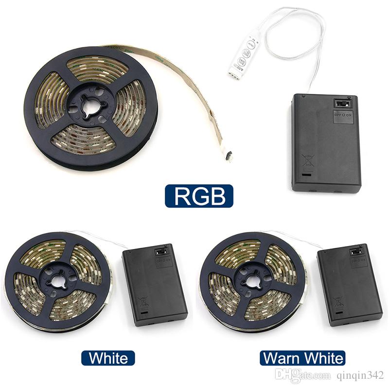 DHL Battery Powered LED Strip 3528 SMD 50CM 1M 2M Warm White / Cool White / RGB Waterproof Flexible LED Strip String Light