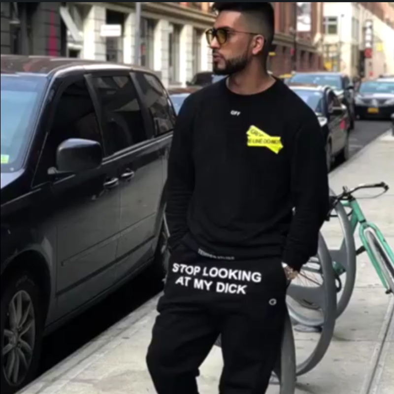 Men's Pants Fashion Printed Letter STOP LOOKING AT MY DICK Sweatpants With Pockets Black Grey High Waist Drawstring Loose Casual Trousers