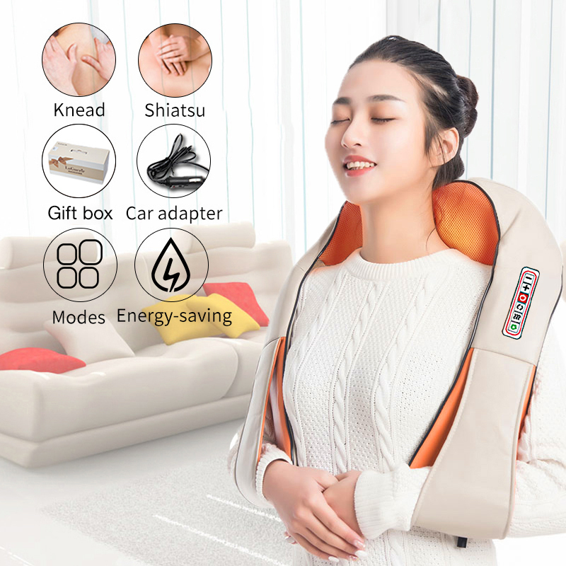 

U Shape Electrical Shiatsu Back Neck Shoulder Body Massager Infrared Heated 4D Kneading Car/Home Massagem CX200720