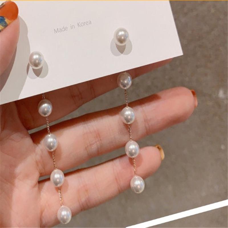 925 Sterling Silver Pin Earrings For Women Wedding Jewelry Gifts Fashion Bohemian Tassel Long Chain Pearl Earring