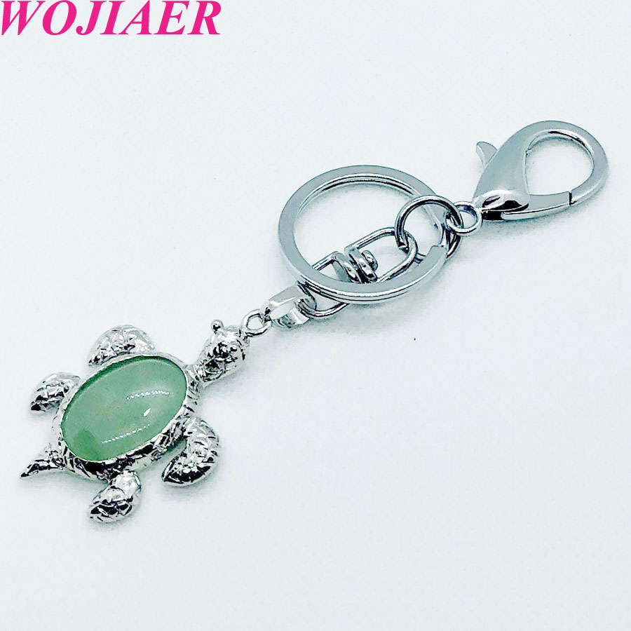WOJIAER Natural Crystal Stone Turtle Pendant Car Key for Ladies Men Bag Decoration Keyrings Buckle Holder Christmas Gift BW913