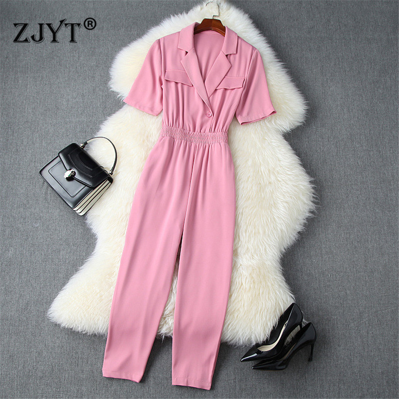 2020 New Fashion Summer Elegant Jumpsuit Women Short Sleeve Notched Collar Solid Pink Rompers Womens Jumsputs Long Pants
2020 New Fashion Summer Elegant Jumpsuit Women Short Sleeve Notched Collar Solid Pink Rompers Womens Jumsputs Long Pants