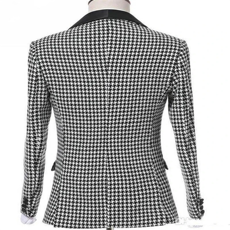 3piece houndstooth black and whit wedding suits one button custom made tuxedos party formal business handsome suits peaked lapel blazer