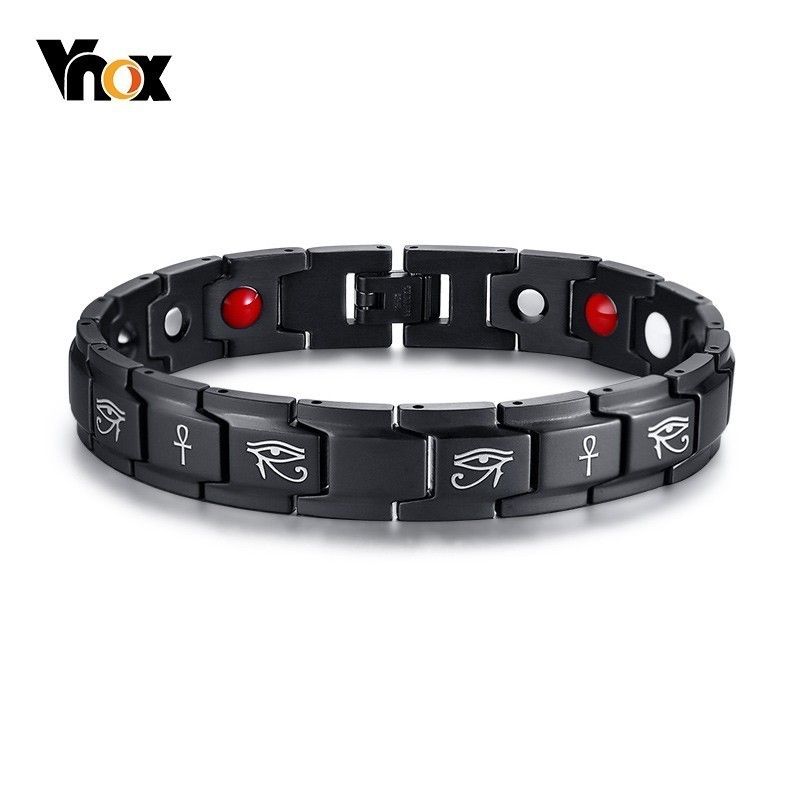 Vnox Vintage Eye of Horus Ankh Cross Energy Bracelets for Men Healthy Black Stainless Steel Magnetic Therapy pulseira masculina CX200731
Vnox Vintage Eye of Horus Ankh Cross Energy Bracelets for Men Healthy Black Stainless Steel Magnetic Therapy pulseira masculina CX200731