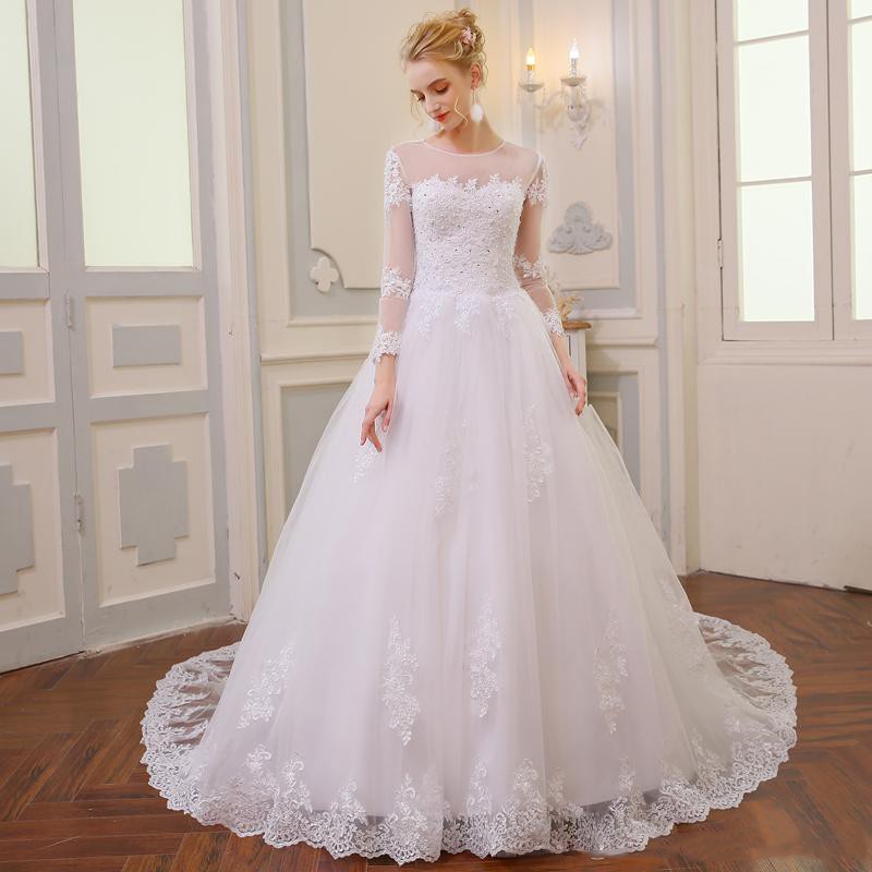 Dresses Princess Bridal Ball Long Sleeves Beading Lace Appliques Wedding Gowns Petites Plus Size Custom Made