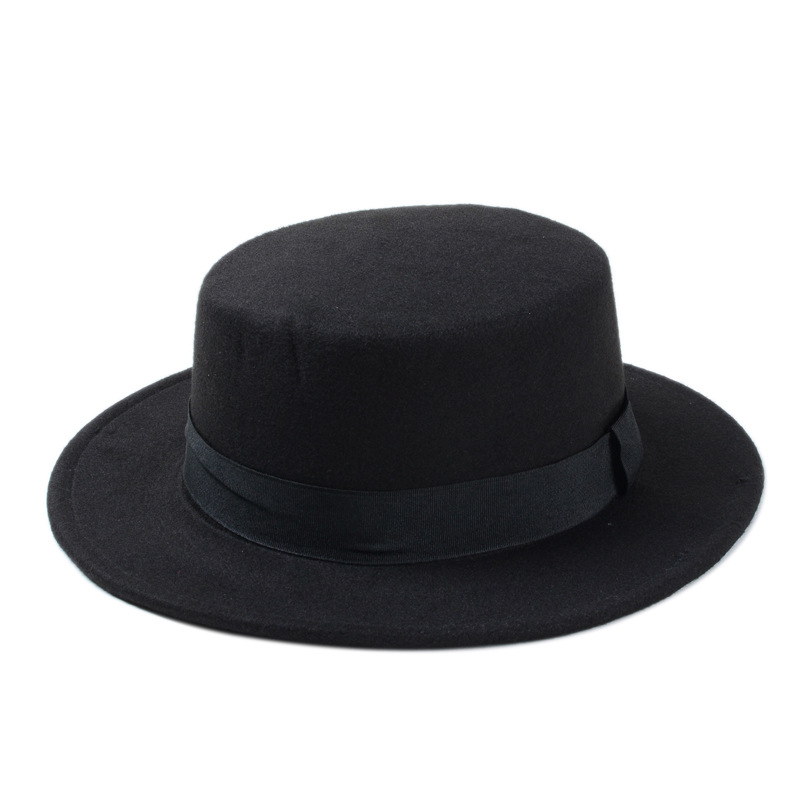Wide Brim Hats Fashion Wool Pork Pie Boater Flat Top Hat For Women's Men's Felt Fedora Gambler
