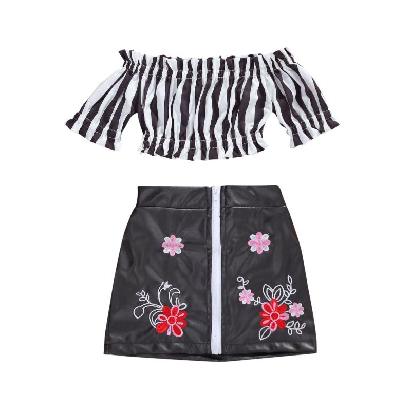 Kid Girls Skirt Two Piece Suit Fashion Stripe Boat Neckline Short Sleeve Top and Embroidery Leather Skirt 1-5Years, Black
Kid Girls Skirt Two Piece Suit Fashion Stripe Boat Neckline Short Sleeve Top and Embroidery Leather Skirt 1-5Years, Black