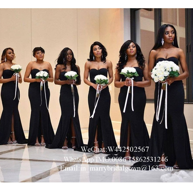 Sexy Black Mermaid African Bridesmaids Dresses 2020 Plus Size Cheap Long Satin High Split Formal Maid Of Honors Prom Wedding Guest Gowns