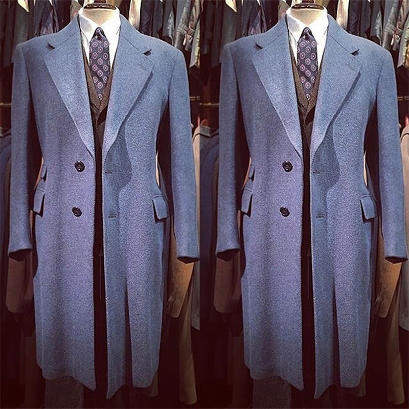 newest handsome woolen men coat casual two button men suits tuxedos custom made fit slim peaked lapel blazer men long suits