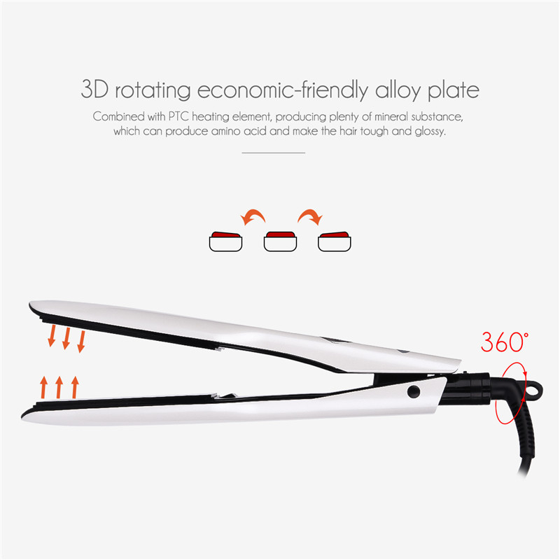 3D Rotating Hair Straightener Box Packaging Professional Hair Styling Iron Fast Heating Flat Iron Wide Heating Plate LCD Screen CX200721