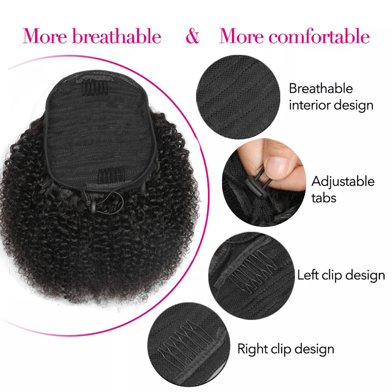 Curly Brazilian Human Hair Wrap Around Ponytail Clip In Ponytail Human Hair Extensions Remy Curly Hair For Black Women