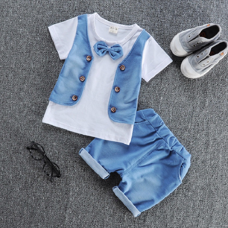 Baby Boy Summer Clothing Set Cotton T Shirt And Denim Short Pant 2PCS Baby Boy Set Fake 2PCS Bowtie Boys Summer Clothes, Gray
Baby Boy Summer Clothing Set Cotton T Shirt And Denim Short Pant 2PCS Baby Boy Set Fake 2PCS Bowtie Boys Summer Clothes, Gray