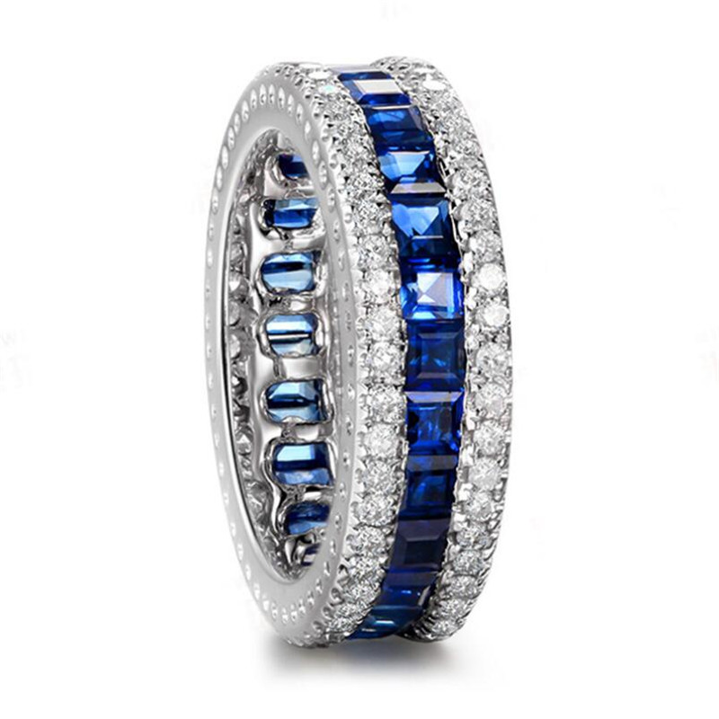New Arrival Unique Luxury Jewelry 18K White Gold Fill Full Princess Cut White Topaz SONA Diamond Women Wedding Bridal Ring For Lover Gift