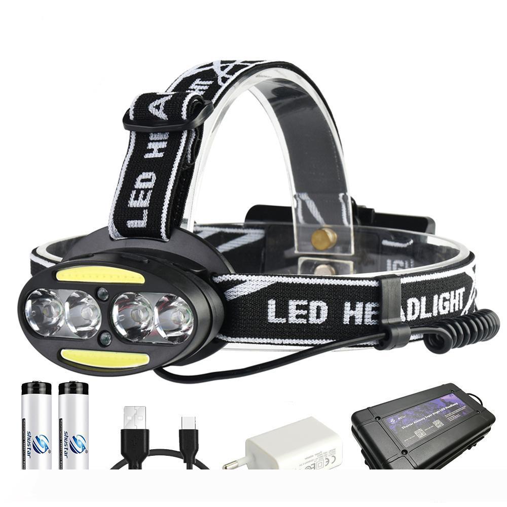 Super bright LED headlamp 4 x T6 + 2 x COB + 2 x Red LED 15000 lumens led headlight 7 lighting modes with batteries charger
Super bright LED headlamp 4 x T6 + 2 x COB + 2 x Red LED 15000 lumens led headlight 7 lighting modes with batteries charger