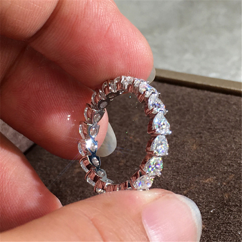 Sterg Pear Cut White Topaz CZ Dia Wedding Band Ring for Women - Bohemian, Animal Pattern, Sier 743d