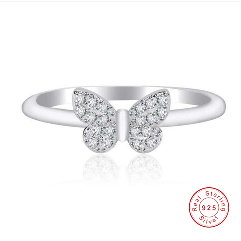 New Classical Simple Fashion Jewelry 925 Sterling Silver Pave White Sapphire CZ Diamond Gemstones Butterfly Women Wedding Band Ring Gift