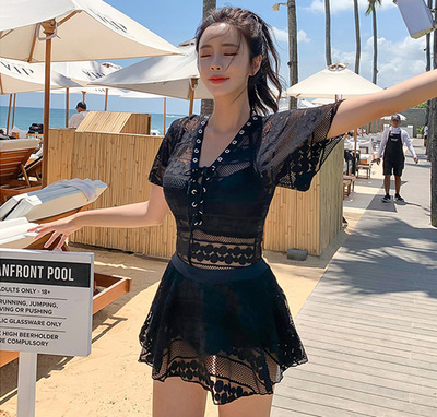 New women's sexy slim steel support gathered to cover the belly conservative mesh dress swimsuit hollow female suit, Black
New women's sexy slim steel support gathered to cover the belly conservative mesh dress swimsuit hollow female suit, Black