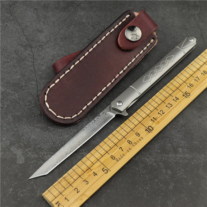 Vg10 steel core Damascus steel small pen folding knife TC4 titanium alloy handle outdoor camping tactical folding knife sharp EDC
Vg10 steel core Damascus steel small pen folding knife TC4 titanium alloy handle outdoor camping tactical folding knife sharp EDC
