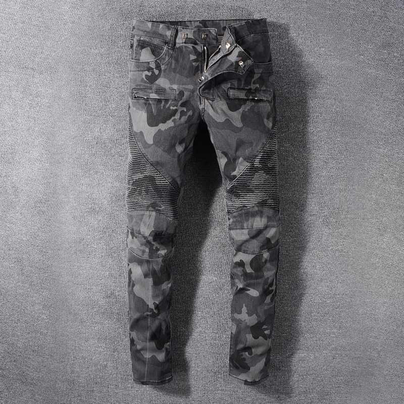 Pantalon Homme High Quality Men Camouflage Printed Biker Jeans For Motorcycle Hommes Jeans Pleated Stretch Denim Pants, Multi
Pantalon Homme High Quality Men Camouflage Printed Biker Jeans For Motorcycle Hommes Jeans Pleated Stretch Denim Pants, Multi