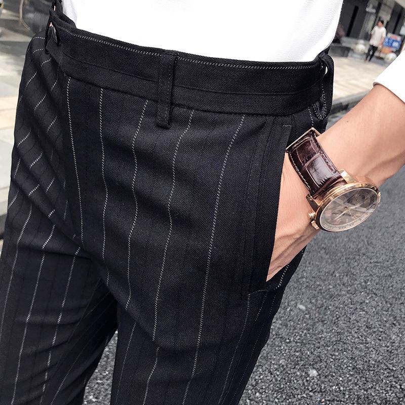New Summer striped pants men's casual men's trousers office checkered pants perfume formal slim fit, Black
New Summer striped pants men's casual men's trousers office checkered pants perfume formal slim fit, Black