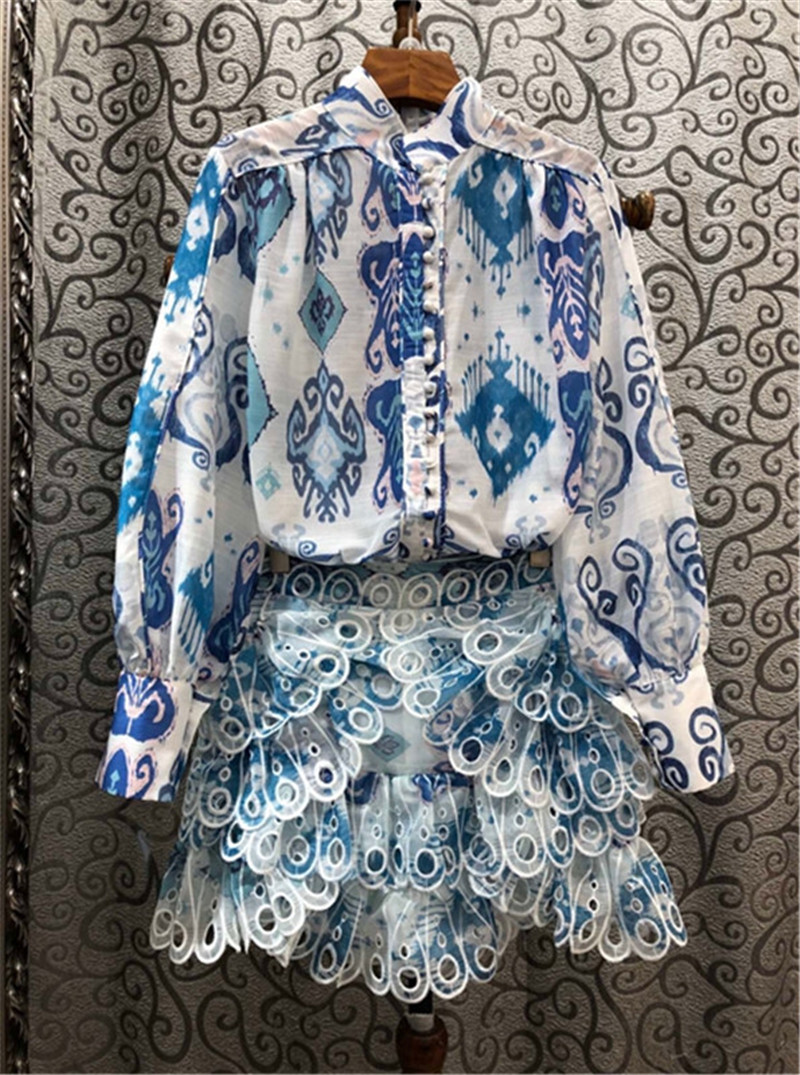 Top Quality New Short Sets 2020 Summer Two Piece Suit Women Geometric Prints Blue Pink Shirts+Cascading Ruffle Short Skirt Sets
Top Quality New Short Sets 2020 Summer Two Piece Suit Women Geometric Prints Blue Pink Shirts+Cascading Ruffle Short Skirt Sets