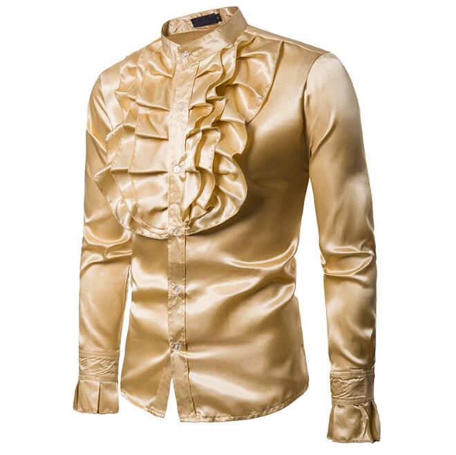 European and American men' chest big flower costumes fashion stand collar long sleeve shirt, Black
European and American men' chest big flower costumes fashion stand collar long sleeve shirt, Black