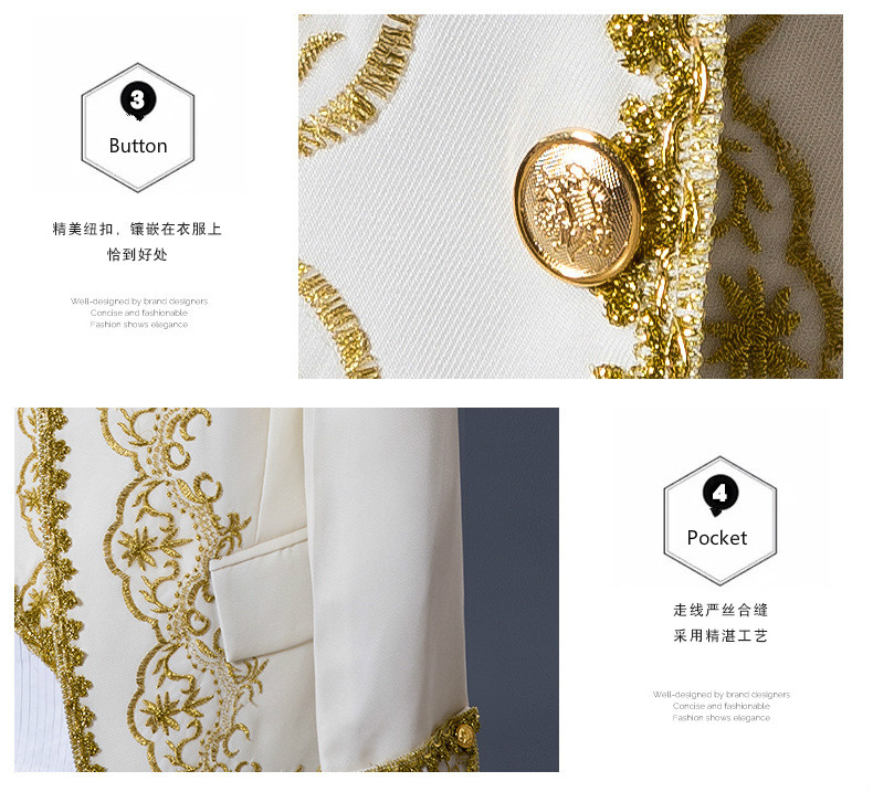 Royal Vintage Fashion New Court Men Suit Opera Drama Performance European Earl Gold Appliqued Men Long Coat Party Wear