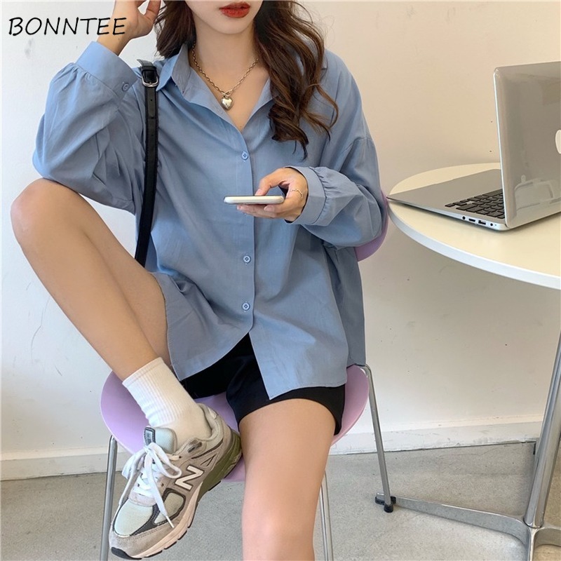 Shirts Women Solid Blouses Long Sleeve Korean Style Loose Oversize Basic Outwear All-match Daily Casual Simple Womens Girlish, Blue
Shirts Women Solid Blouses Long Sleeve Korean Style Loose Oversize Basic Outwear All-match Daily Casual Simple Womens Girlish, Blue