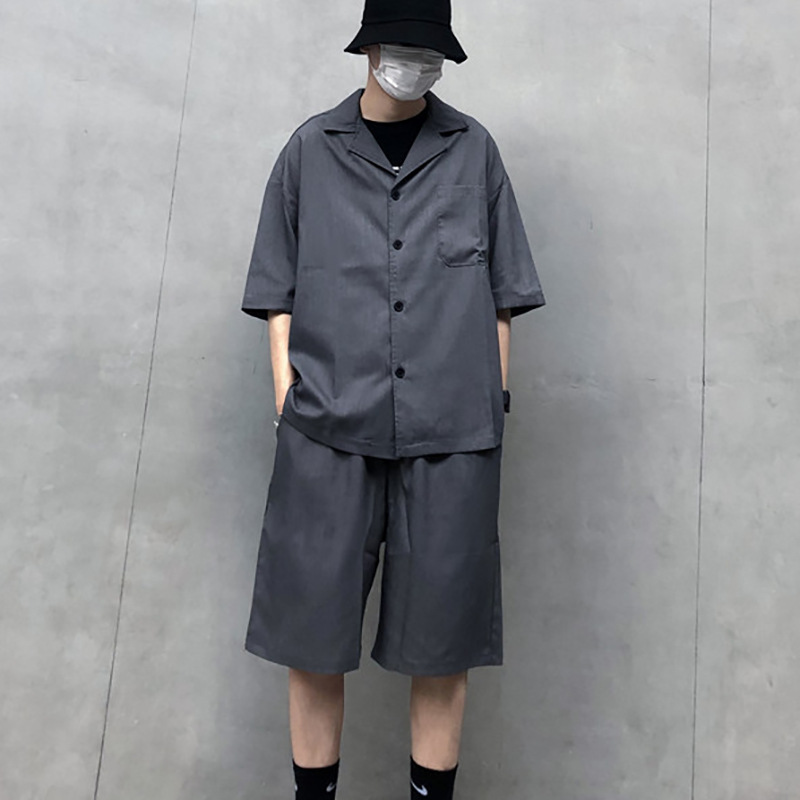 New Casual Suit Male Korean Version of The Trend of Five-point Sleeve Solid Color Shirt Jacket Loose Straight Wide-leg Shorts, Black
New Casual Suit Male Korean Version of The Trend of Five-point Sleeve Solid Color Shirt Jacket Loose Straight Wide-leg Shorts, Black