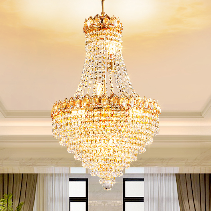 American Golden Crystal Chandeliers Lights Fixture LED Modern Crystal Chandelier Restaurant Hotel Hall Lobby Parlor Home Indoor Lighting