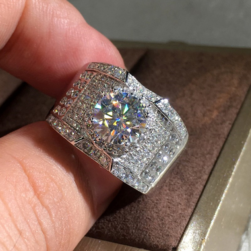 2020 New Arrival Sparkling Luxury Jewelry 925 Sterling Silver Round Cut White Topaz Pave CZ Diamond Promise Women Men Wedding Bridal Ring