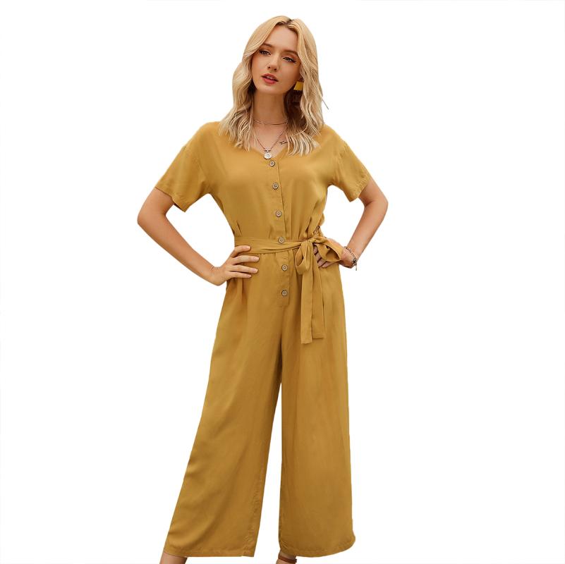 Summer Woman Rompers Short Sleeve Women' jumpsuits 2020 Button Clothing Female Solid ropa mujer with Elastic waistband D30, Yellow
Summer Woman Rompers Short Sleeve Women' jumpsuits 2020 Button Clothing Female Solid ropa mujer with Elastic waistband D30, Yellow
