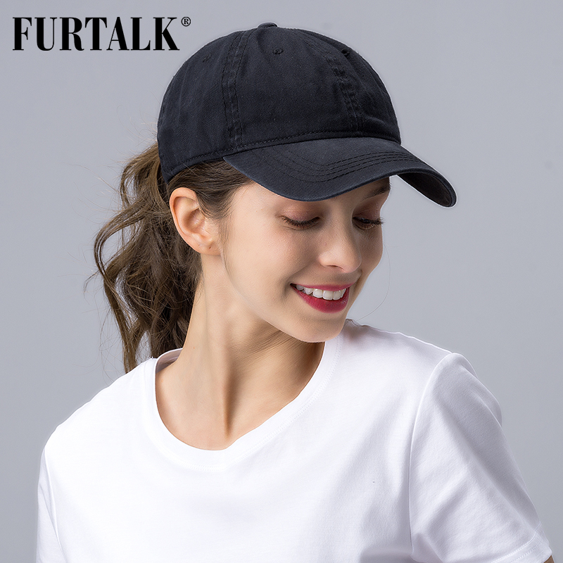 FURTALK Black Ponytail Baseball Cap Women Vintage Washed Cotton Baseball Caps Men Hip Pop Hat Snapback Summer Cap for Female T200720