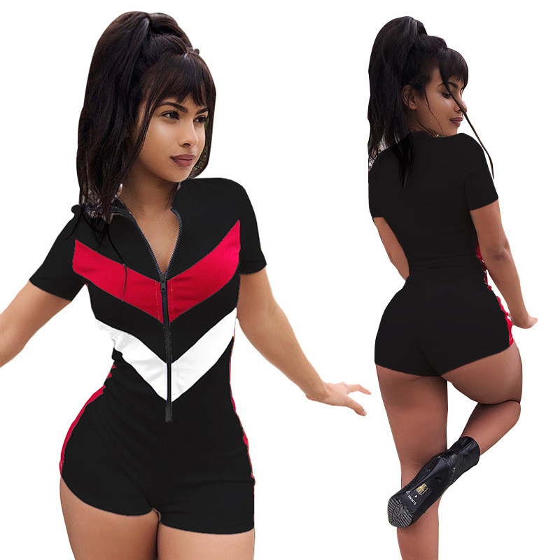 Zoctuo Sexy Zipper Playsuit for Women Short Sleeve Patchwork Color Shorts Romper Playsuit Casual Black Blue White Women Jumpsuit
Zoctuo Sexy Zipper Playsuit for Women Short Sleeve Patchwork Color Shorts Romper Playsuit Casual Black Blue White Women Jumpsuit