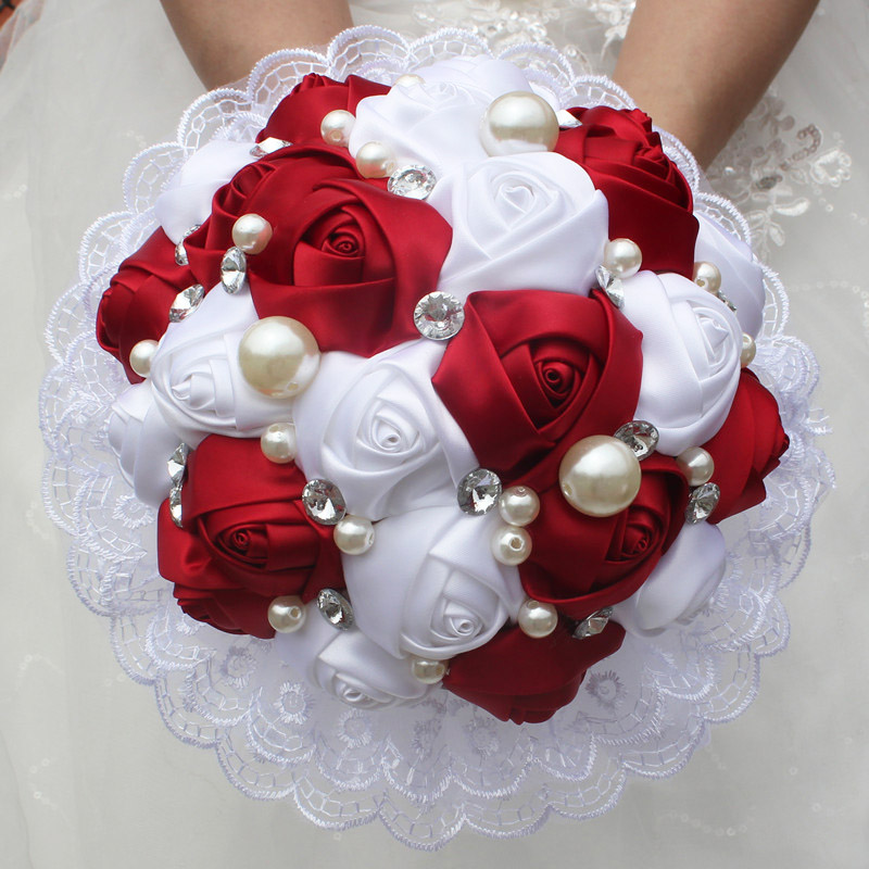 Silk Rose Pearls Beaded Wine Red Wedding Flowers Bridal Bouquets Romantic Lace Wedding Bridesmaid Bouquet Flowers W239-2, White 
Silk Rose Pearls Beaded Wine Red Wedding Flowers Bridal Bouquets Romantic Lace Wedding Bridesmaid Bouquet Flowers W239-2, White