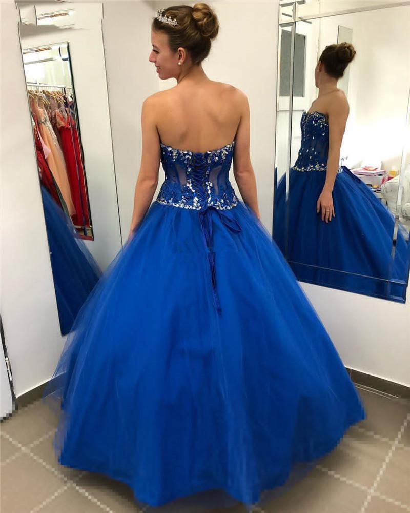 Setwell Strapless A-line Quinceanera Sleeveless Sexy Backless Lace Appliques Crystals Beaded Pleated Floor Length Prom Party Gowns