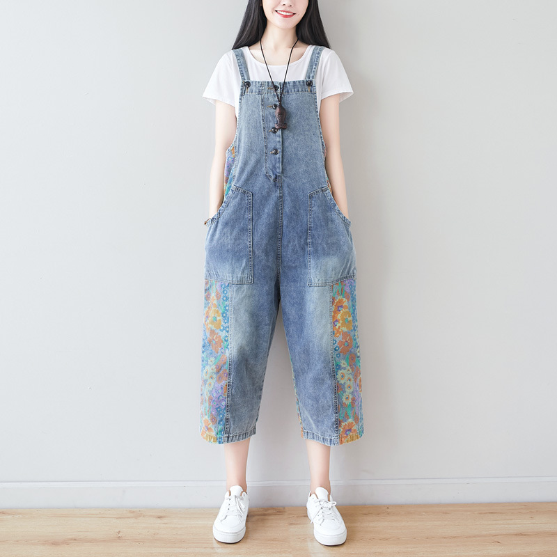 Women Loose Retro Printed Denim Jumpsuits Ladies Vintage Patchwork Denim Overalls Female Rompers 2020 Summer, Blue
Women Loose Retro Printed Denim Jumpsuits Ladies Vintage Patchwork Denim Overalls Female Rompers 2020 Summer, Blue