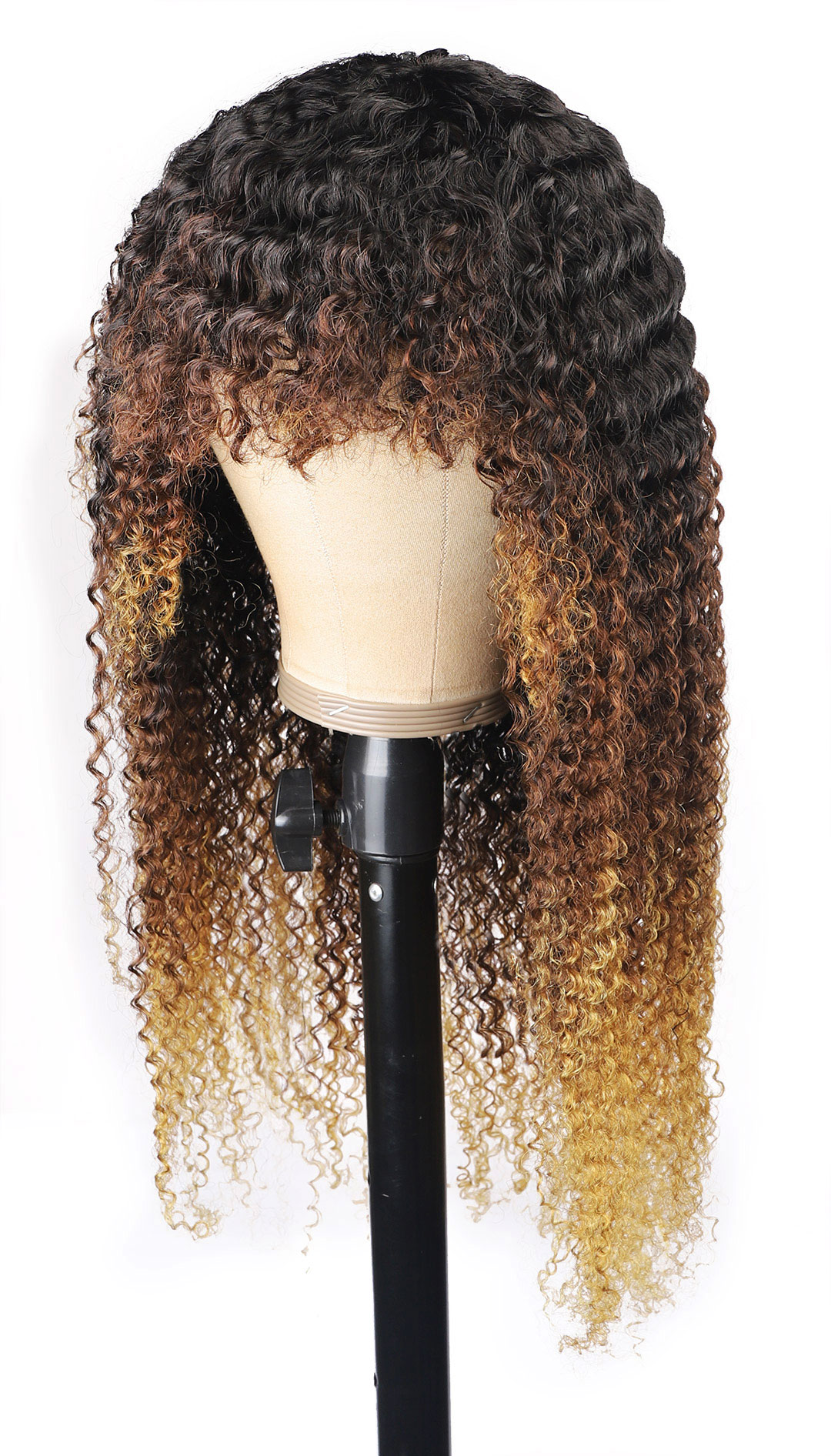 Ishow 1b/4/27 Ombre Color Kinky Curly Human Hair Wigs with Bangs Peruvian Curly None Lace Wigs Indian Malaysian for Black Women