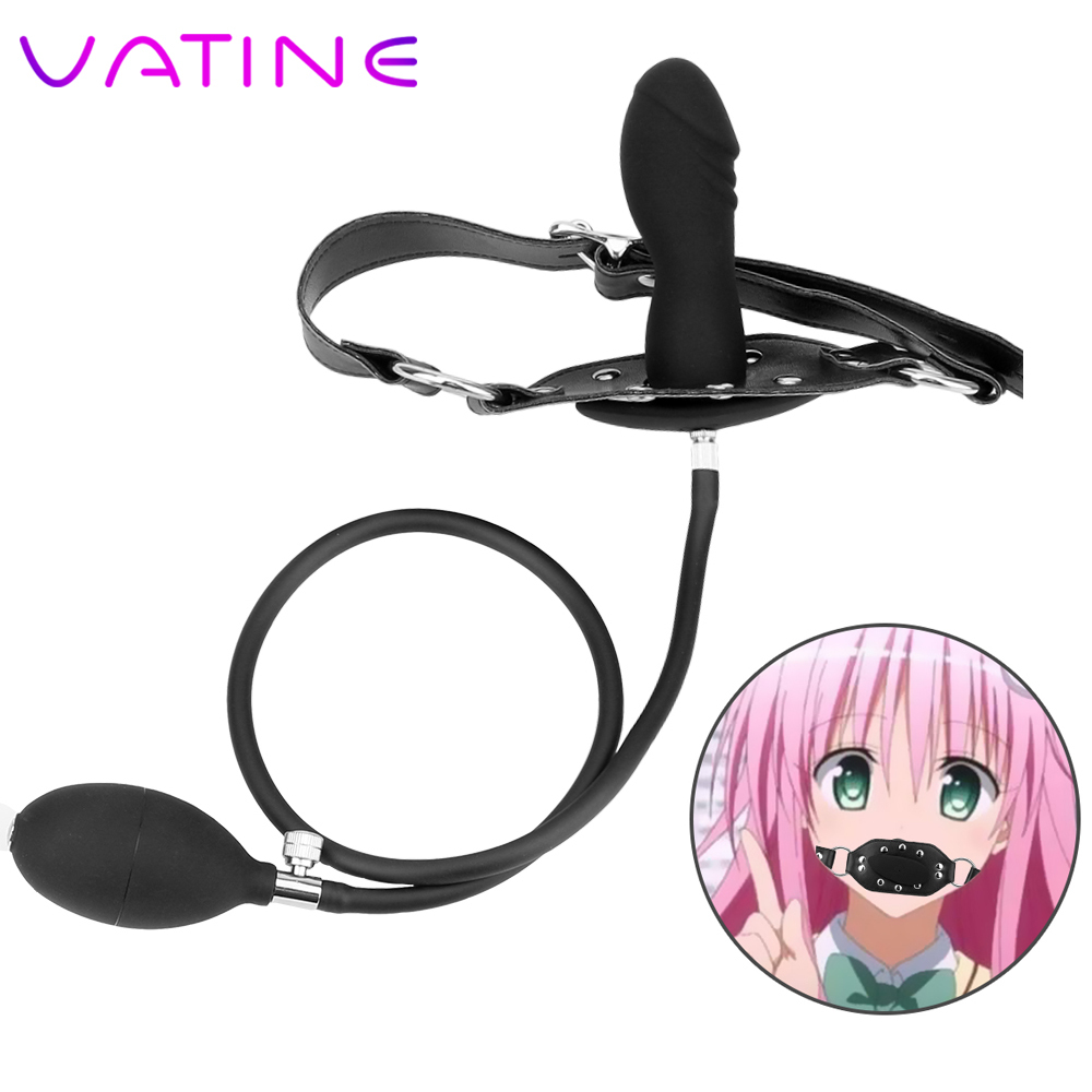 VATINE SM Bondage Fetish For Couples Flirt Sex Products Open Mouth Gag Adult Games Inflatable Penis Gag Mouth Plug Y200616