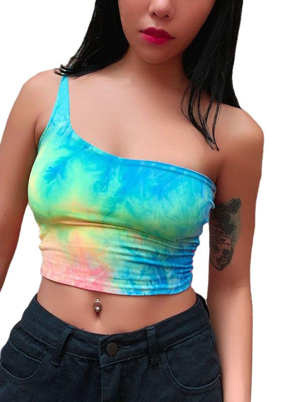 Women' Fashion Vest Tie Dye Top Summer Sexy One Shoulder Bare Sleeveless Sleeveless Topless Yoga Top, Green
Women' Fashion Vest Tie Dye Top Summer Sexy One Shoulder Bare Sleeveless Sleeveless Topless Yoga Top, Green