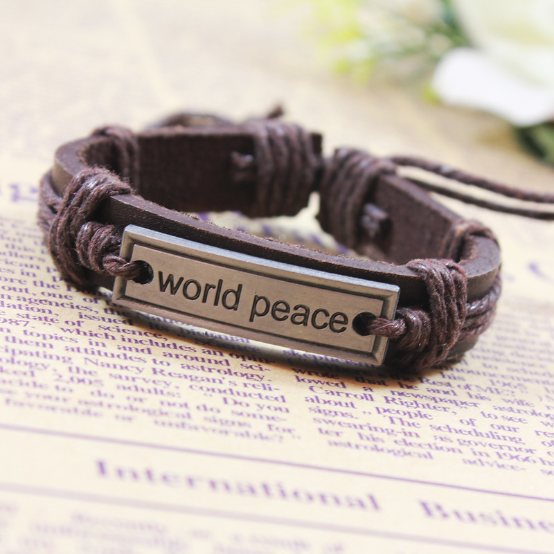 Jewelry World Peace cowhide bracelet ethnic style jewelry bracelet alloy leather bracelet 
Jewelry World Peace cowhide bracelet ethnic style jewelry bracelet alloy leather bracelet
