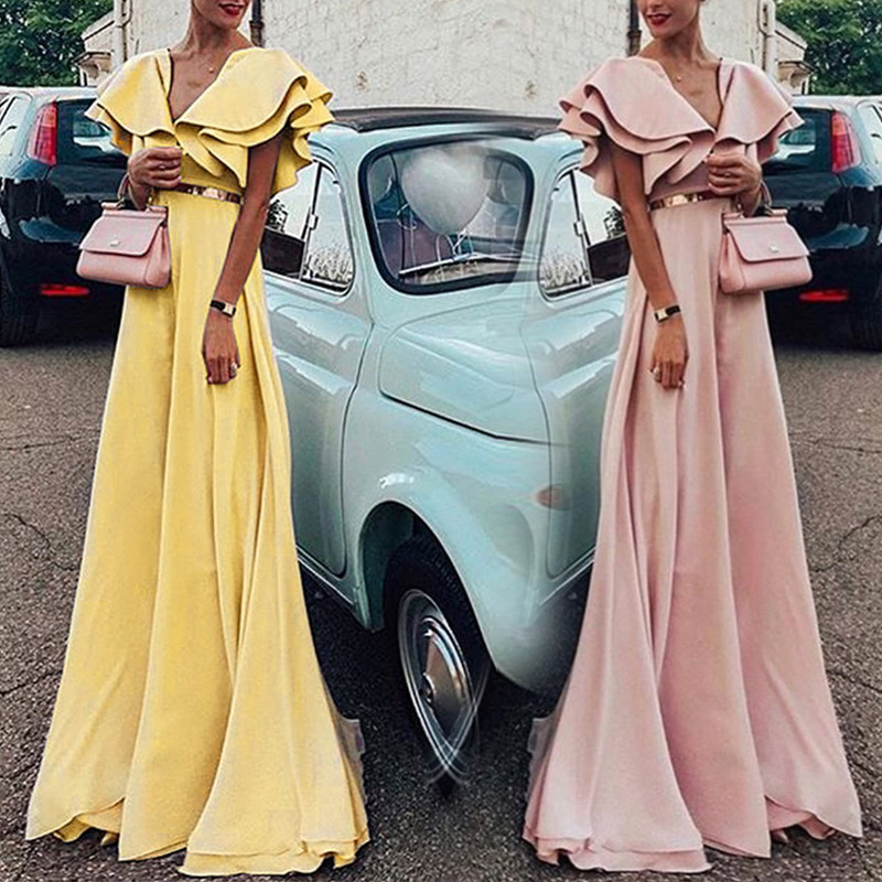 V Neck Short Sleeve Vestito Woman Ruffles Elegant Pure Color Women Boho DressBodycon A-Line Vestidos Sexy Woman, Pink
V Neck Short Sleeve Vestito Woman Ruffles Elegant Pure Color Women Boho DressBodycon A-Line Vestidos Sexy Woman, Pink