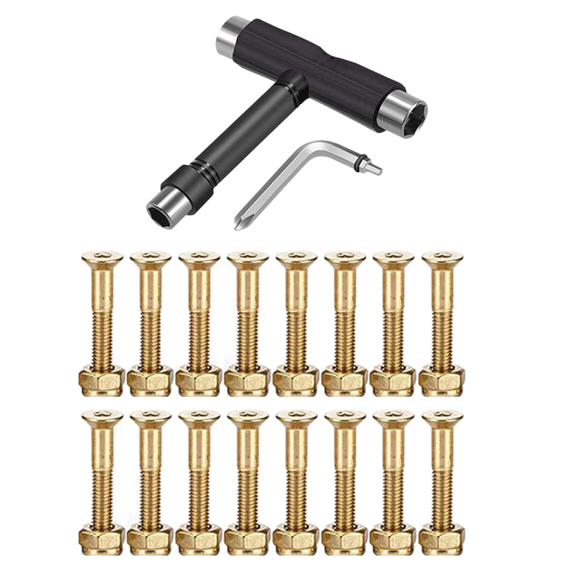 Skateboard Hardware 16Pcs Bolts Set and All-In-One Skate Tools Portable Skateboard T Accessory with Wrench Screwdriver, Multi
Skateboard Hardware 16Pcs Bolts Set and All-In-One Skate Tools Portable Skateboard T Accessory with Wrench Screwdriver, Multi