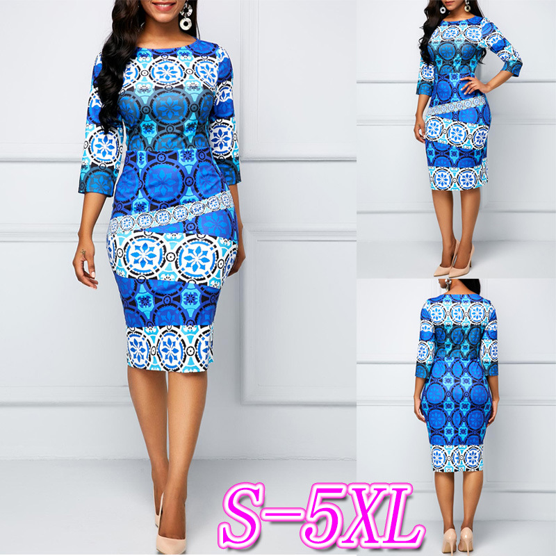 Fashion Print Dress Women Maxi Sheath Spring Summer Bodycon Dress Knee-length O-neck Indie Folk Party Slim Vestidos, Blue
Fashion Print Dress Women Maxi Sheath Spring Summer Bodycon Dress Knee-length O-neck Indie Folk Party Slim Vestidos, Blue