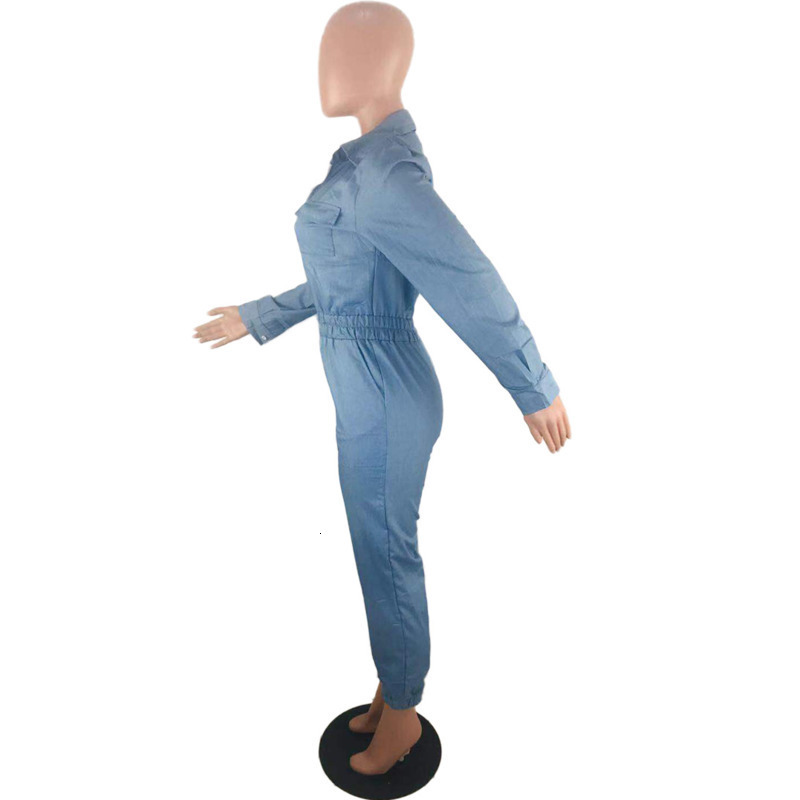 Denim Rompers Womens Zipper Fly Jumpsuit Autumn Winter One Piece Outfits Jeans Overalls Night Club Party Long Sleeve Jumpsuits T200808