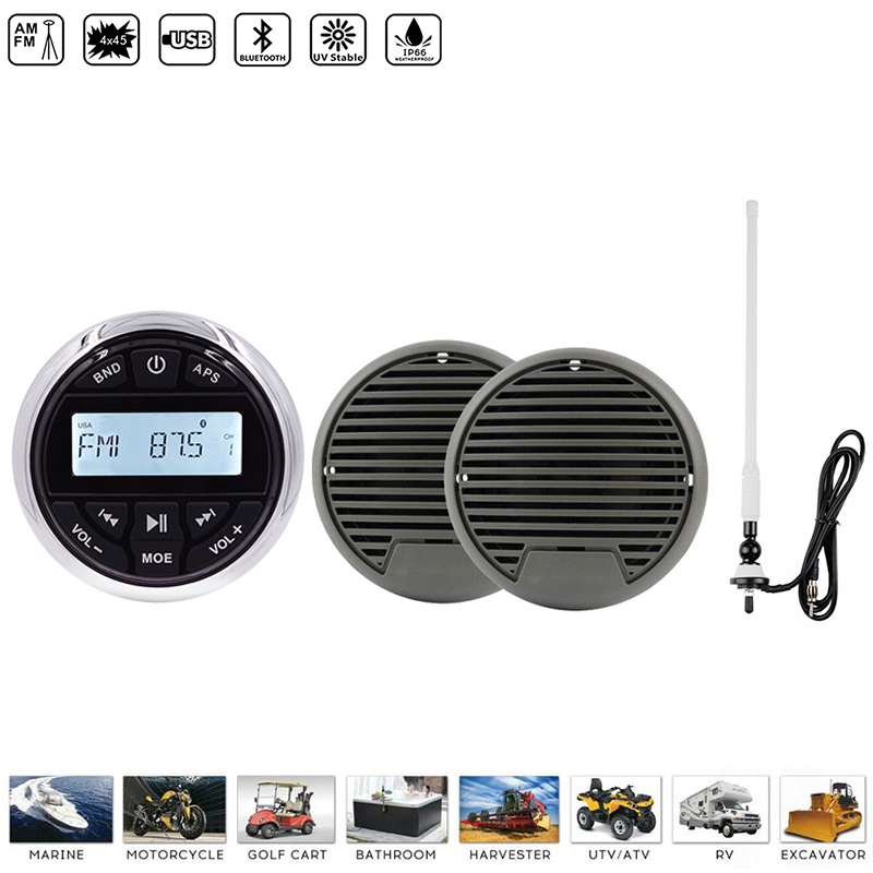 Waterproof Marine Stereo Radio Audio Bluetooth Receiver Sound System Car MP3 Player+3" Full Range Marine Speakers+FM AM Antenna
Waterproof Marine Stereo Radio Audio Bluetooth Receiver Sound System Car MP3 Player+3" Full Range Marine Speakers+FM AM Antenna