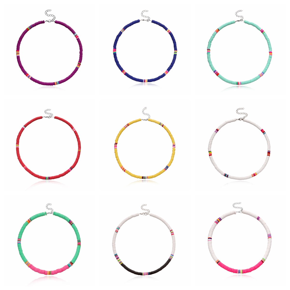 QIMOSHI 12PCS Boho Surfer Beaded Choker Necklace for Holiday Women Girls Ceramic Clay Porcelain Beads Jewelry