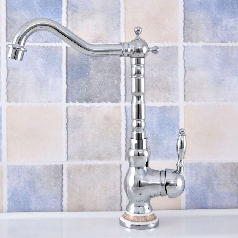 

Polished Chrome Brass Bathroom&Kitchen Faucet Basin Vanity Sink Mixer Tap 360 Swivel Spout Single Handle Tap Deck Mounted Lsf676