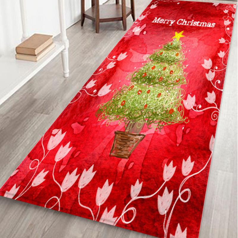 Merry Christmas Decoration Doormat Santa Claus Printing Flannel Floor Mat Non-slip Mats Christmas Home Decoration Door Mat