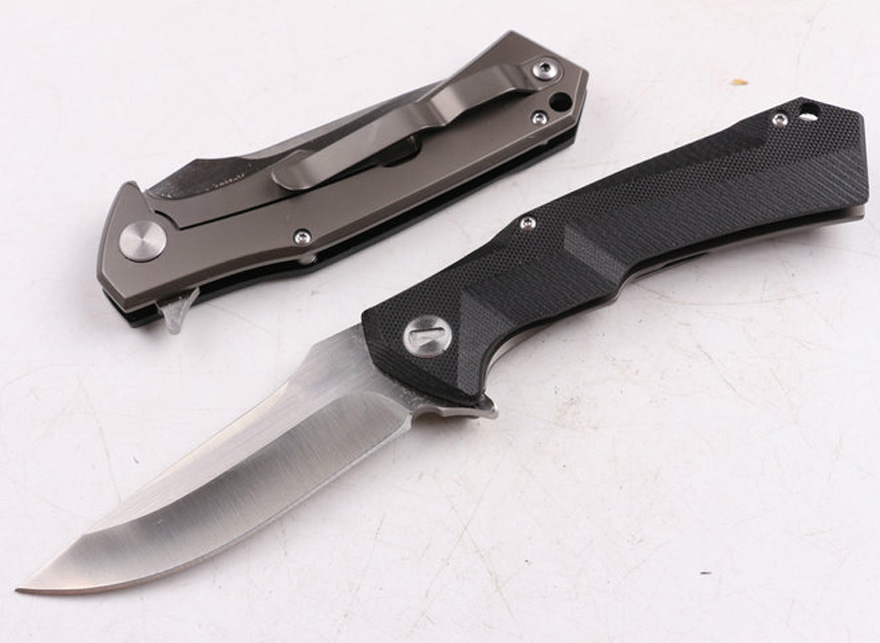 Special Offer Black Flipper Knife 8Cr13 Drop Point Satin / Stone Wash Blade G10 Handle Ball Bearing EDC Pocket Folding Knives